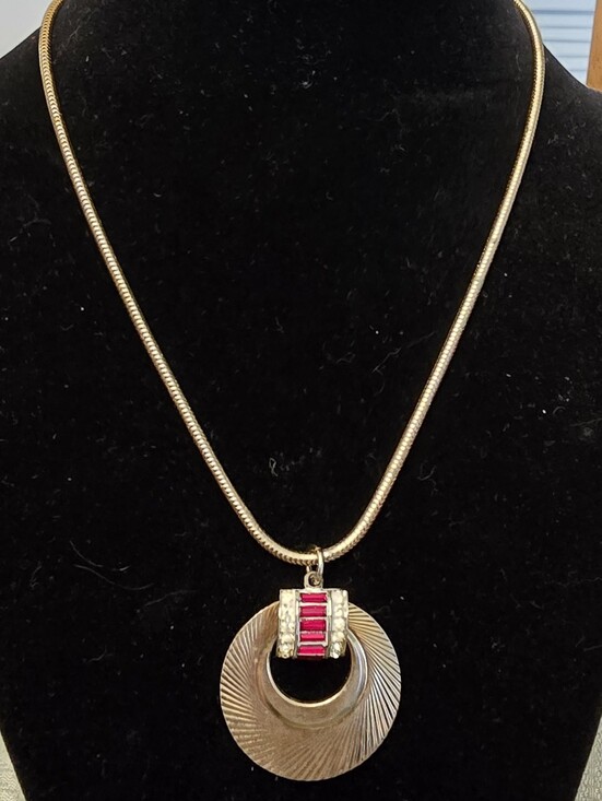Coro Jewelry - Coro Gold-Tone Pendant Necklace with Red Stone Accent